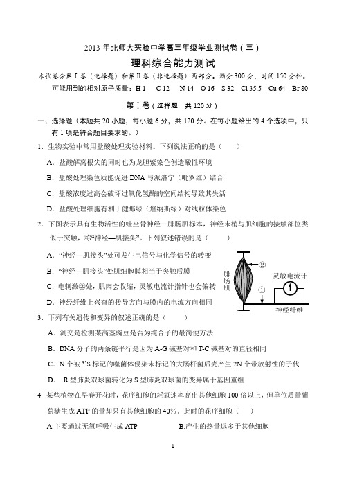 2013年北师大实验中学高三年级学业测试卷(三)
