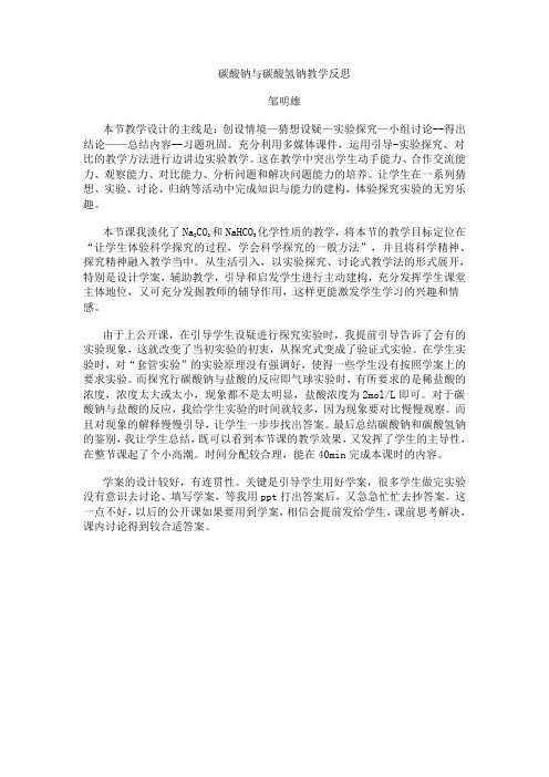 碳酸钠与碳酸氢钠教学反思
