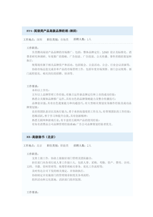 一些互联网行业的岗位说明书(网络版)