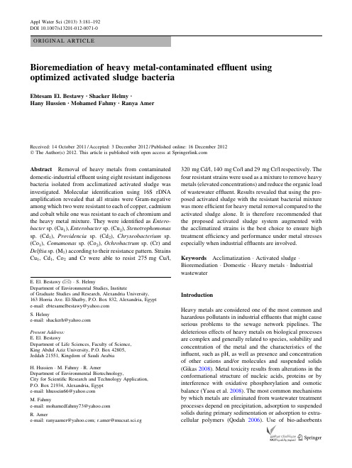 6. Bioremediation of heavy metal-contaminated effluent using optimized activated sludge bacteria