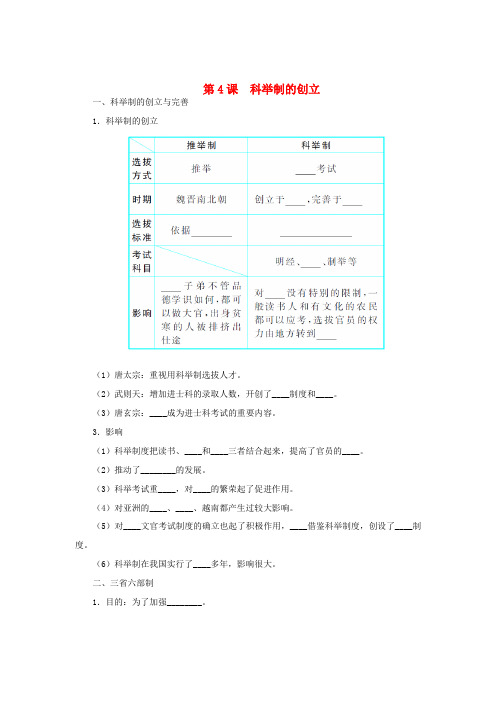 七年级历史下册 第一单元 第4课 科举制的创立同步练习 中图版-中图版初中七年级下册历史试题
