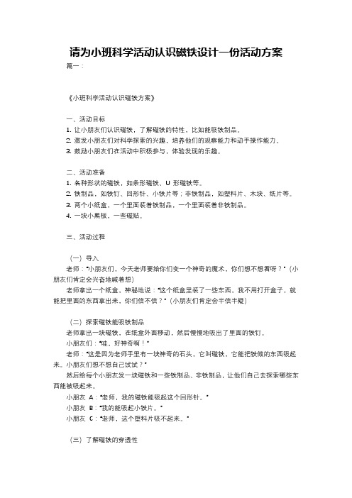 请为小班科学活动认识磁铁设计一份活动方案