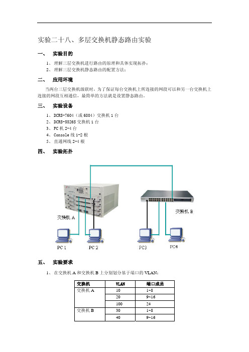神州数码多层交换机静态路由实验