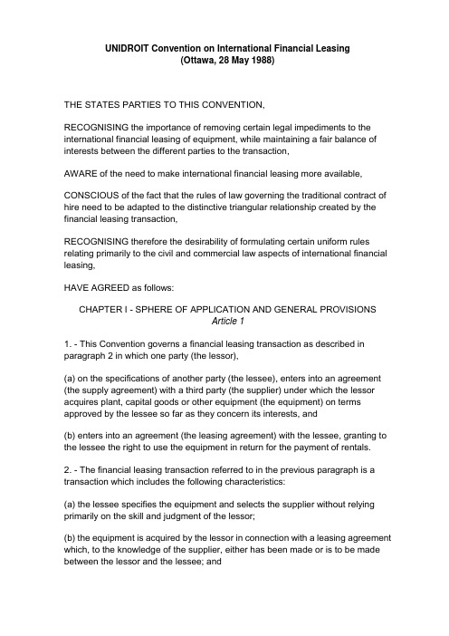 国际融资租赁公约英文版UNIDROITConventiononInternationalFinanc
