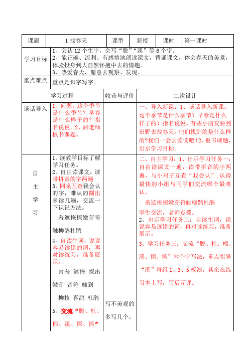 二年级语文找春天第一课时