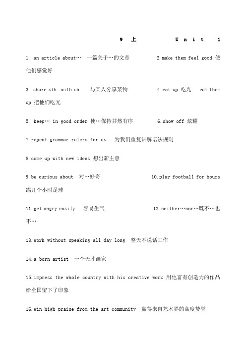 牛津译林版A全册词组句子汇总