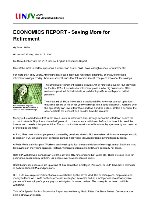 ECONOMICS REPORT - Saving More for Retirement