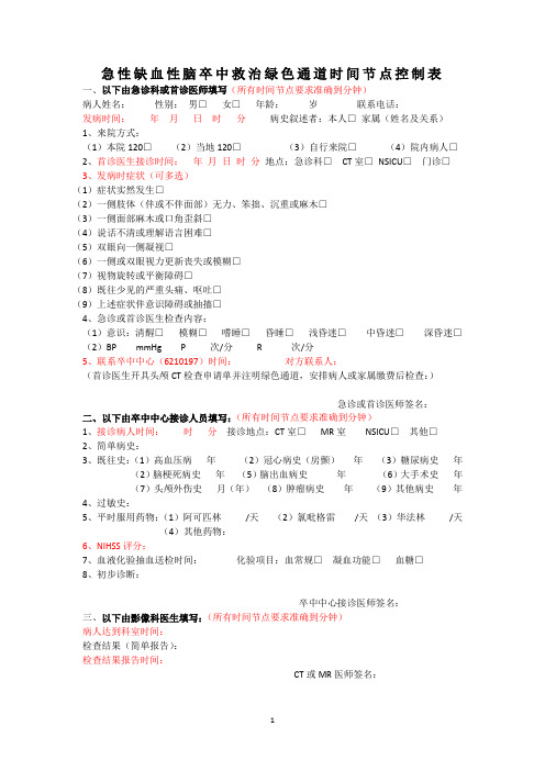 急性脑梗死救治绿色通道时间节点控制表