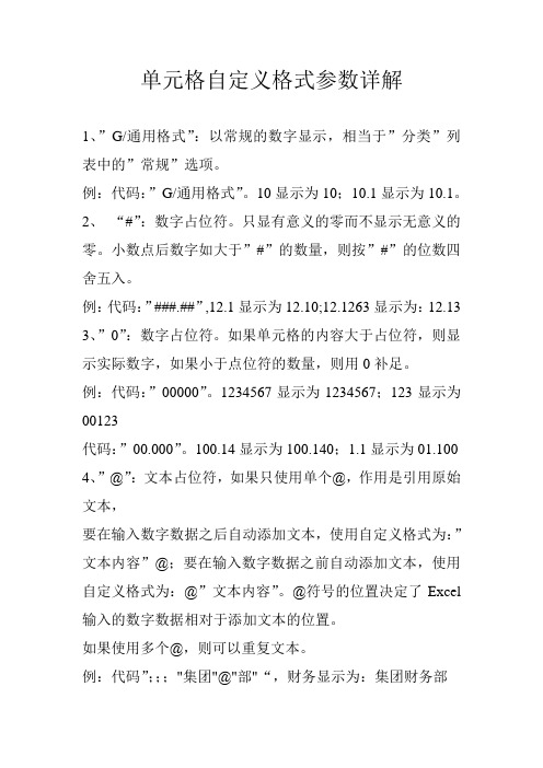 Excel制表单元格自定义格式参数详解