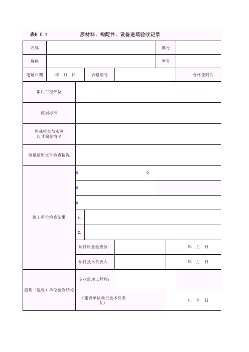 原材料、构配件、设备进场验收记录