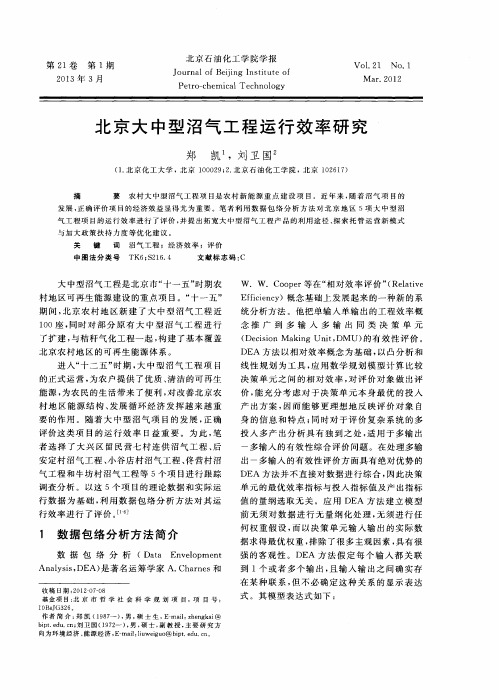 北京大中型沼气工程运行效率研究