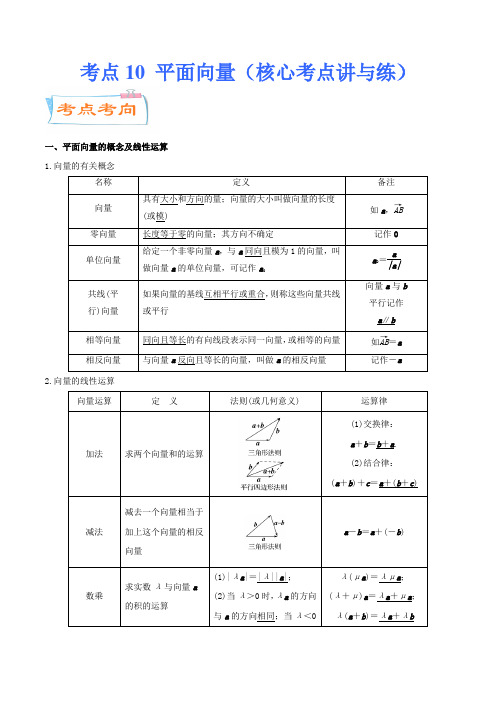 考点10  平面向量(核心考点讲与练)-2023年高考数学核心考点讲与练(新高考专用)(解析版)