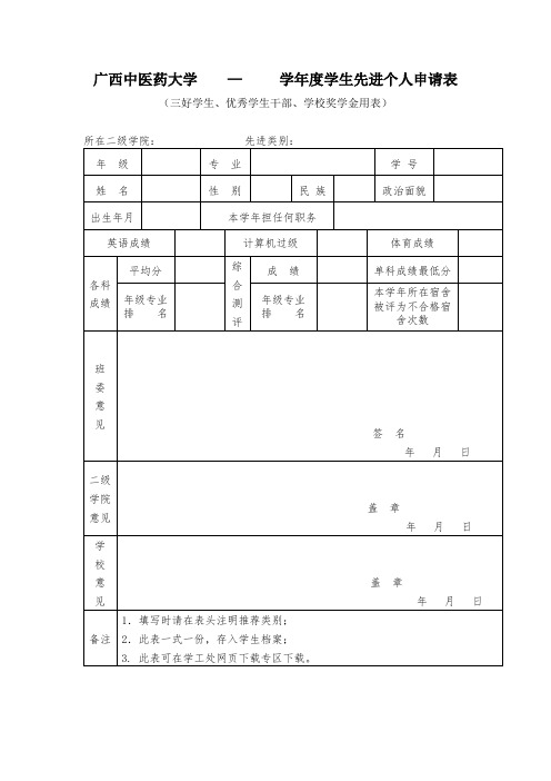 广西中医药大学先进个人申请表