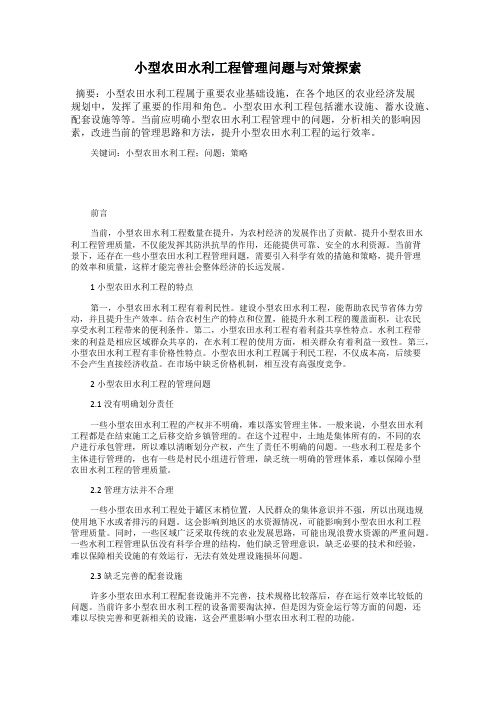 小型农田水利工程管理问题与对策探索