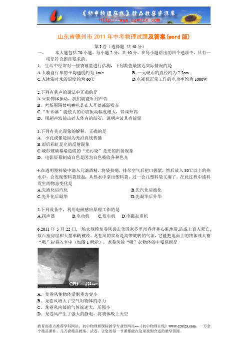 山东省德州市2011年中考物理试题及答案(word版)