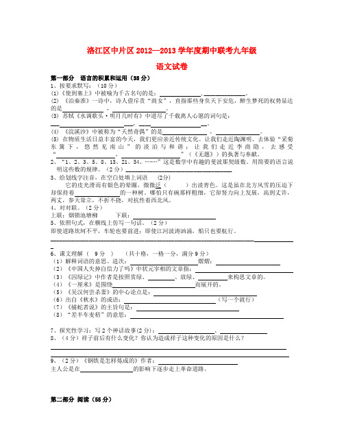 福建省泉州市洛江区九年级语文上学期期中联考试题