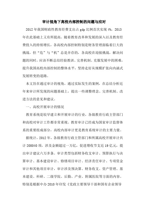 审计视角下高校内部控制的问题与应对