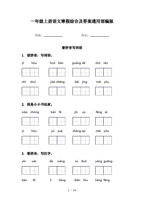 一年级上册语文寒假综合及答案通用部编版