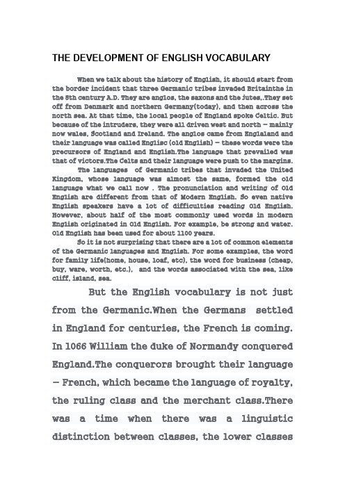 THE DEVELOPMENT OF ENGLISH VOCABULARY