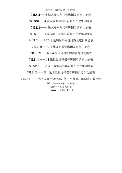 74系列芯片引脚图及逻辑功能表