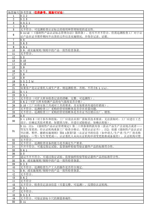 《工厂质量保证能力要求》理解练习参考答案