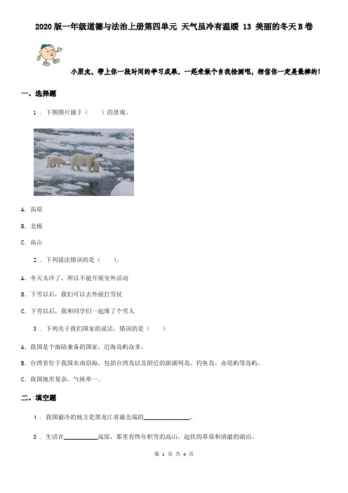 2020版一年级道德与法治上册第四单元 天气虽冷有温暖 13 美丽的冬天B卷