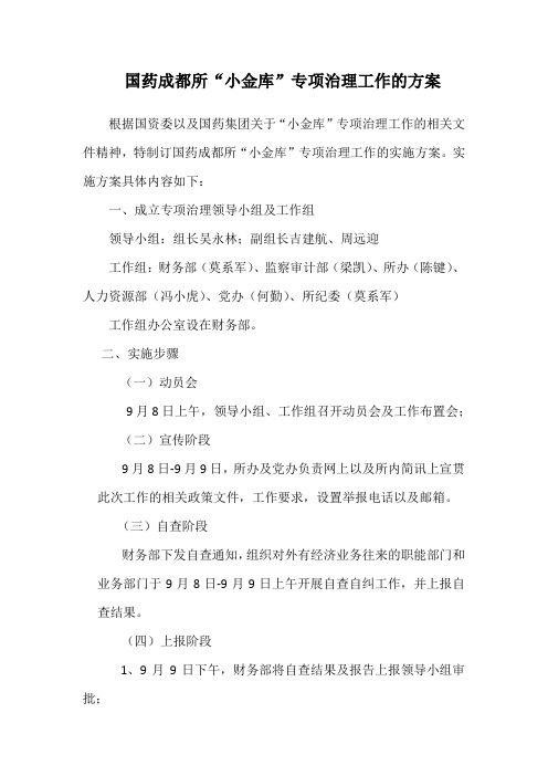 国药成都所小金库专项治理工作的方案