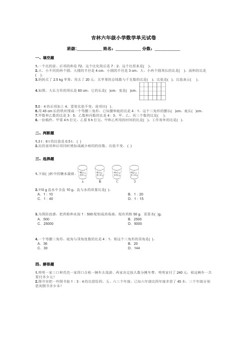 吉林六年级小学数学单元试卷带答案解析
