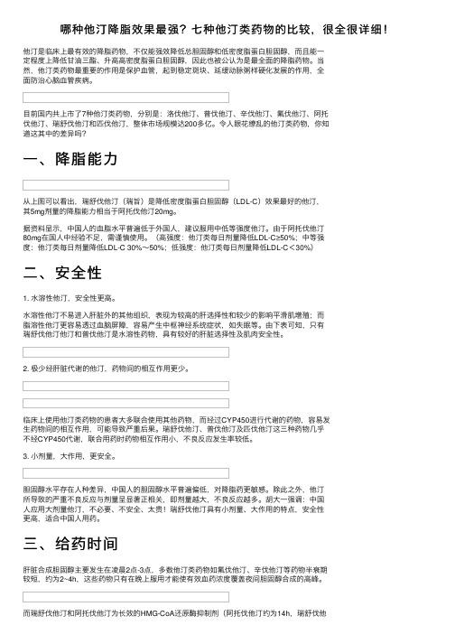 哪种他汀降脂效果最强？七种他汀类药物的比较，很全很详细！