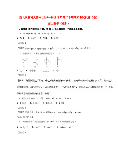 陕西省西北农林科技大学附属中学高二数学下学期期末考试试题 理(含解析)