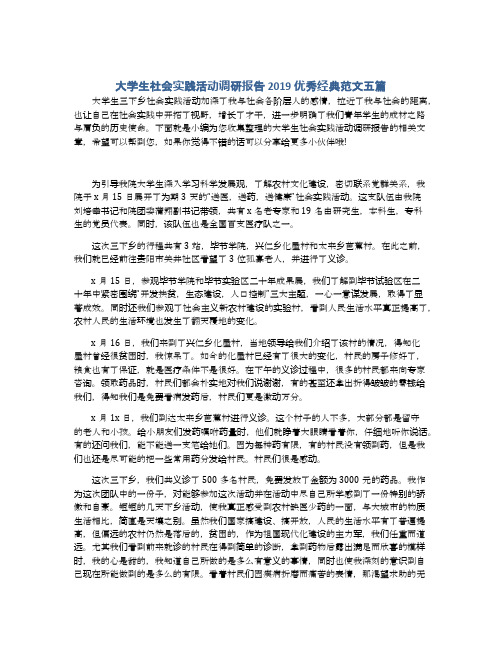 大学生社会实践活动调研报告2019优秀经典范文五篇