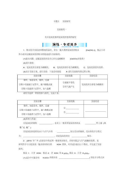 广东省中考化学复习专题提升试题：专题五实验探究一有关氢氧化钠和氢氧化钙变质的探究(含答案)