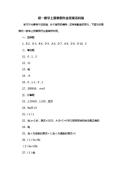 初一数学上册寒假作业答案苏科版