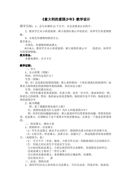 北师大.第3单元第3课.《意大利的爱国少年》教学设计