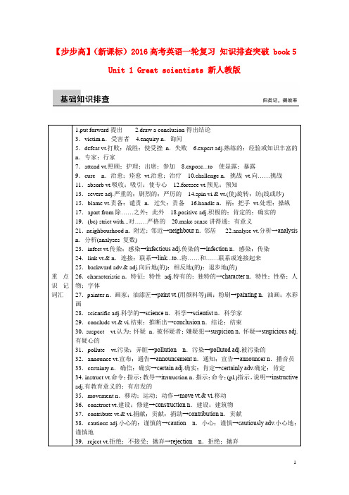 高考英语一轮复习 知识排查突破 book 5 Unit 1 Great scientists 新人教版