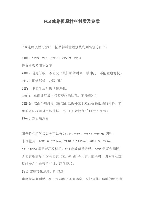 PCB线路板原材料材质及参数