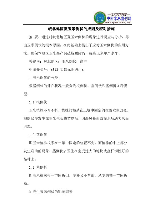 皖北地区夏玉米倒伏的成因及应对措施