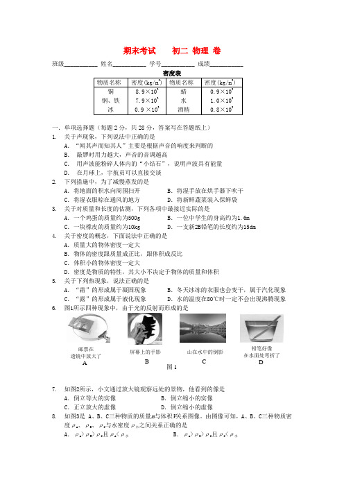 北京市三帆中学20102011学年初二物理上册期末试题