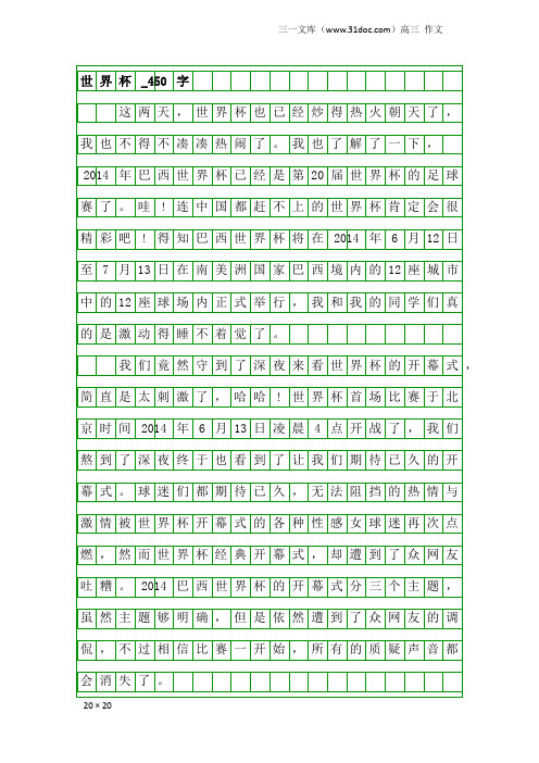 高三作文：世界杯_450字