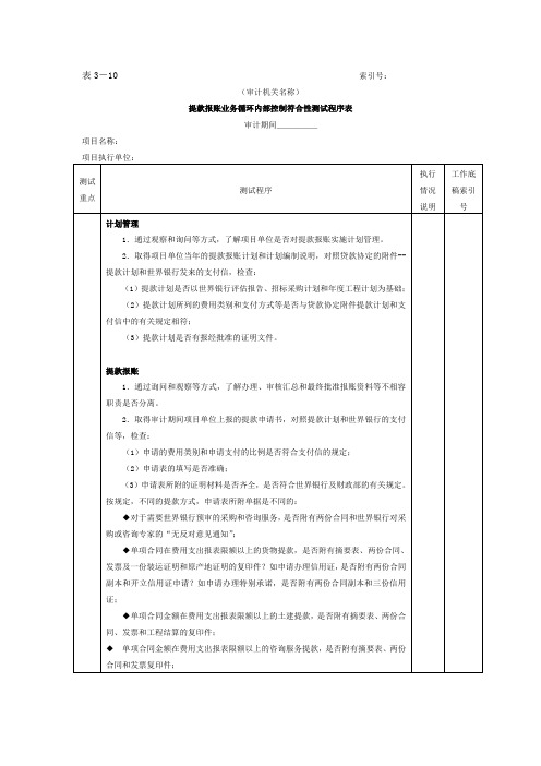 提款报账-2提款报账业务循环内部控制符合性测试程序表