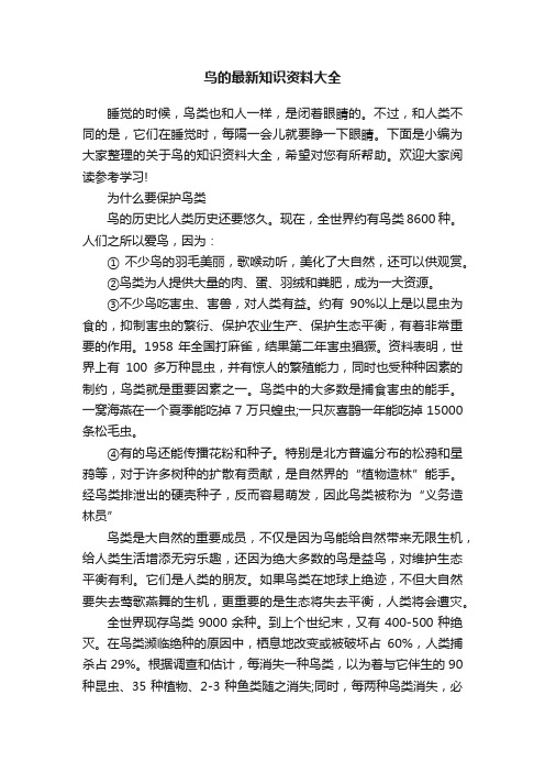 鸟的最新知识资料大全