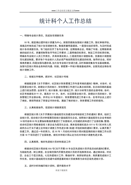 2019年最新统计年终个人工作总结工作总结文档【六篇】