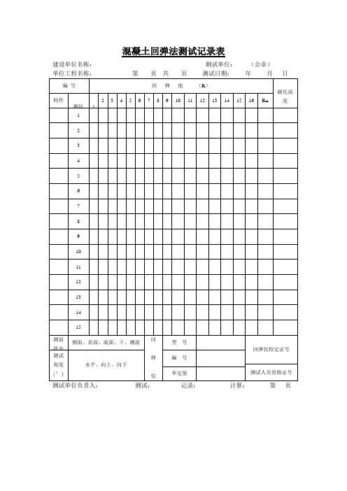 混凝土回弹法测试记录表(表格模板、doc格式)