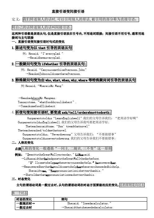 直接引语和间接引语讲解及练习