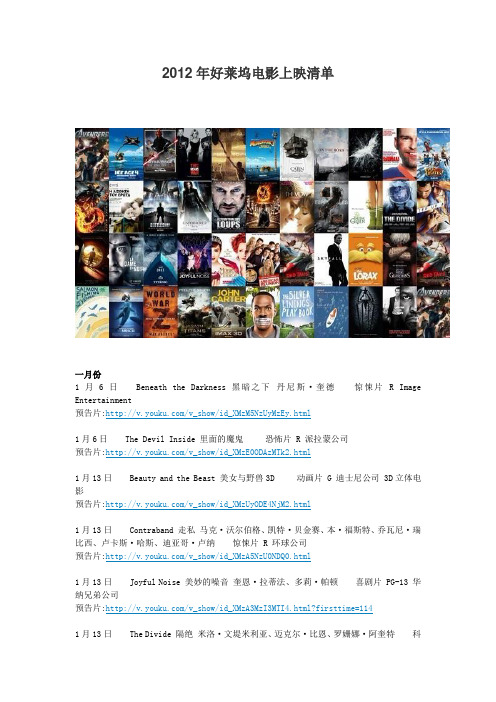 2012年好莱坞电影上映名单
