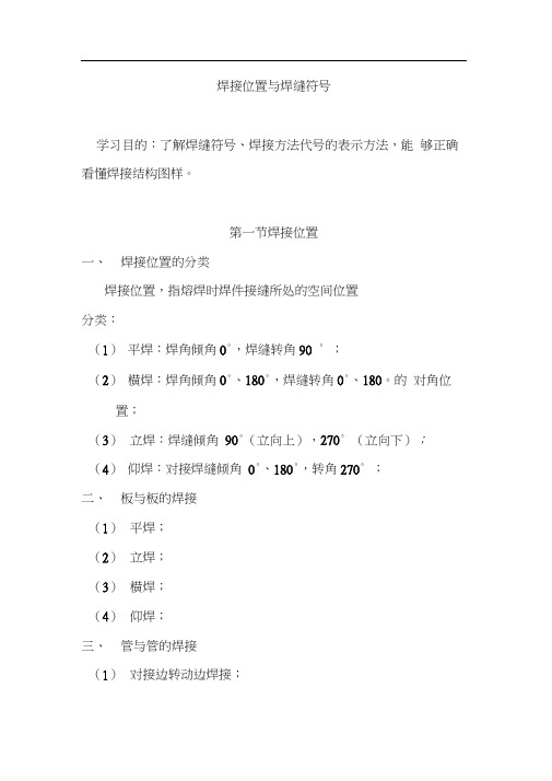 焊接位置与焊缝符号