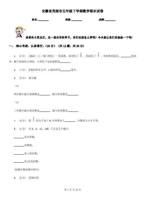 安徽省芜湖市五年级下学期数学期末试卷