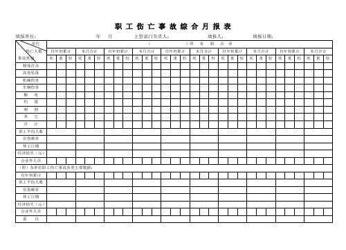 职工伤亡事故综合月报表