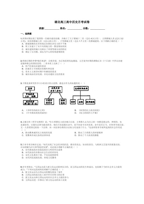湖北高三高中历史月考试卷带答案解析
