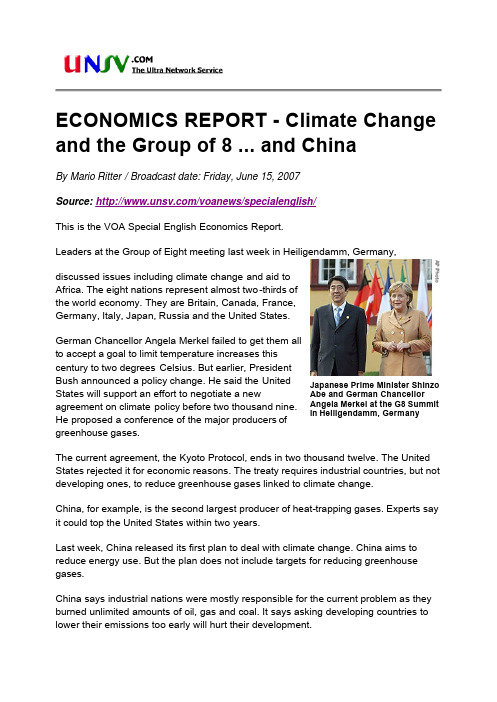 ECONOMICS REPORT - Climate Change and the Group of 8 ... and China